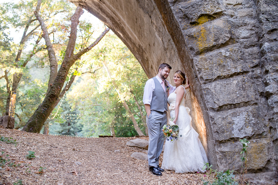 Saratoga Springs stone arch bridge wedding portrait