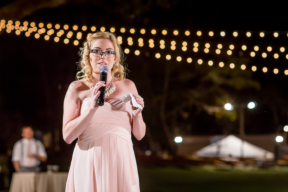 bridesmaid giving toast at Saratoga Springs