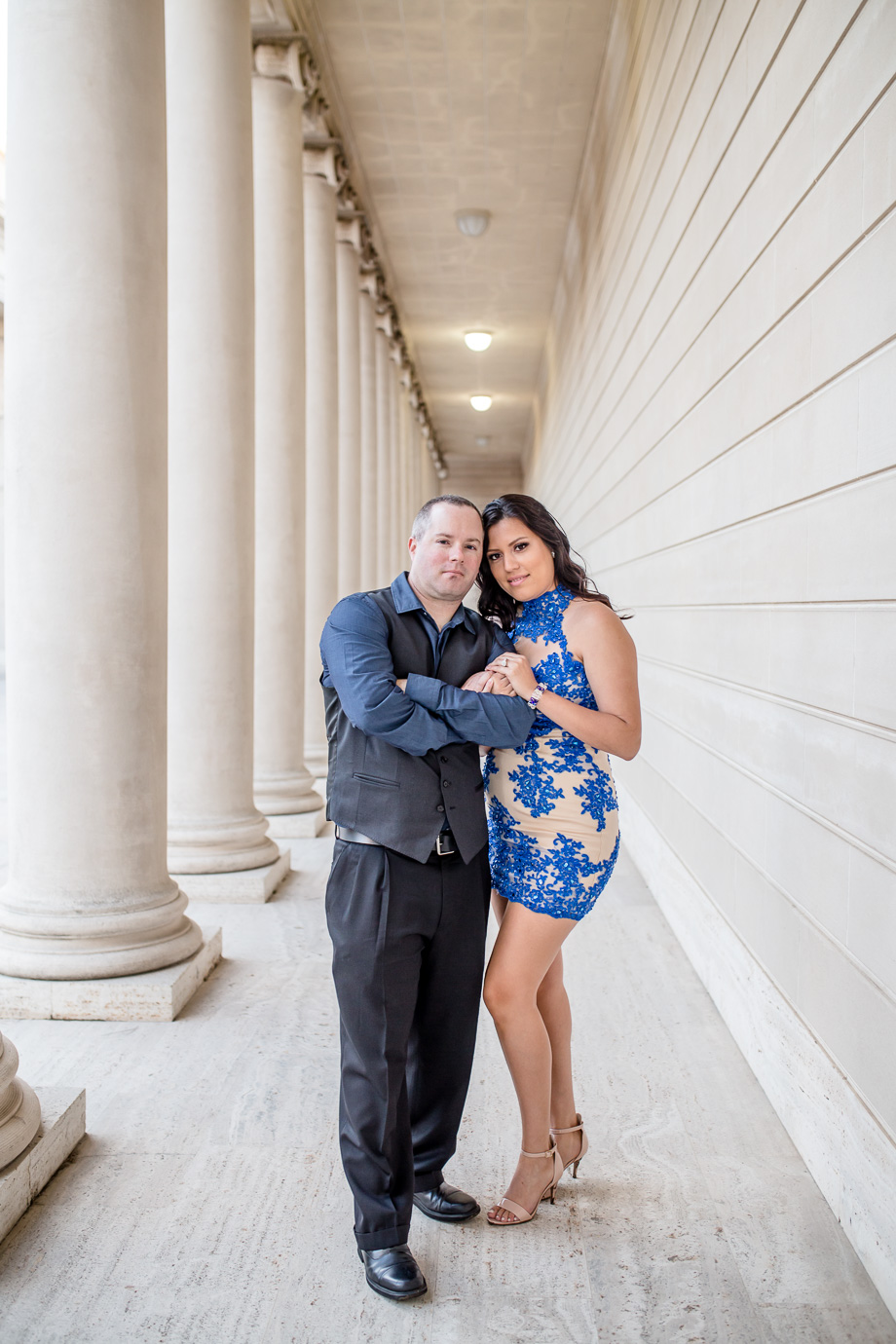 beautiful engagement portrait at Legion of Honor grand hallway