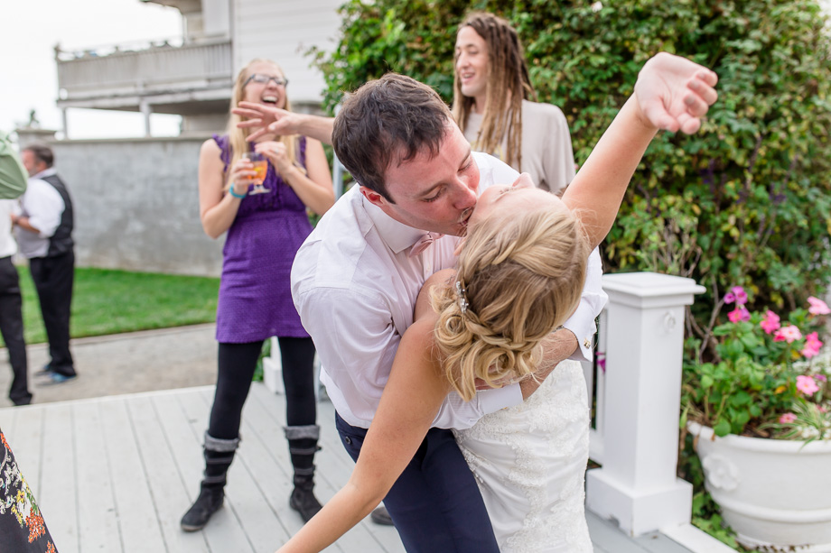 bride and groom kissing