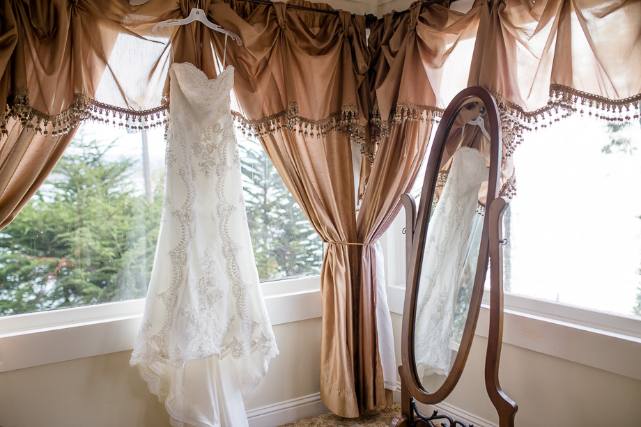 dress hanging on window
