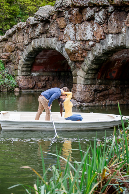 romantic row boat engagement photos at GGP Stow Lake