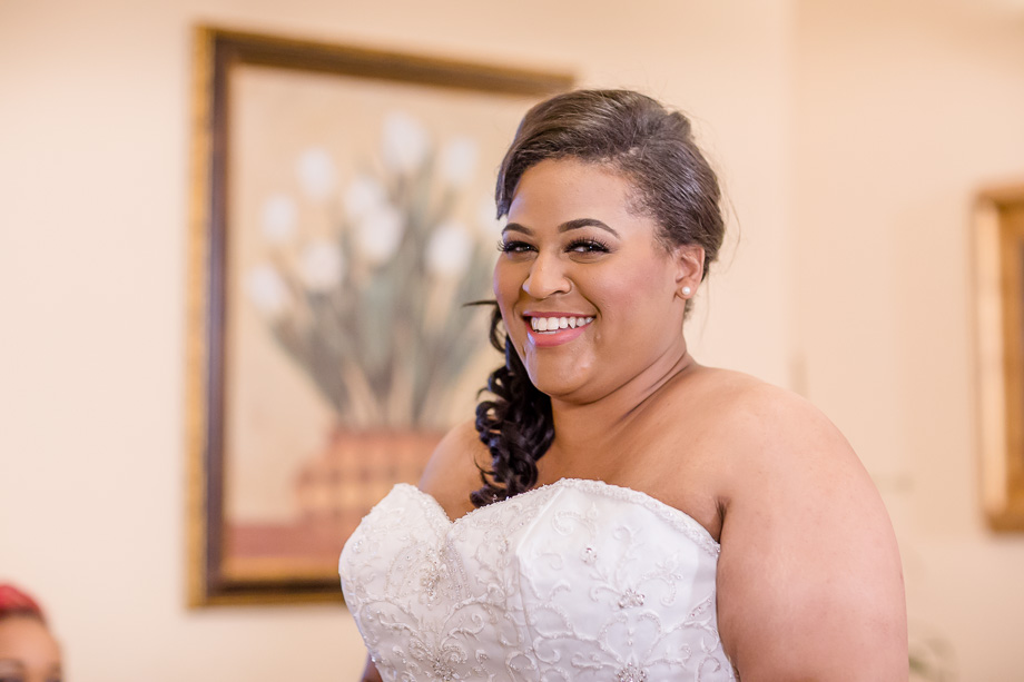 bride happy before wedding ceremony