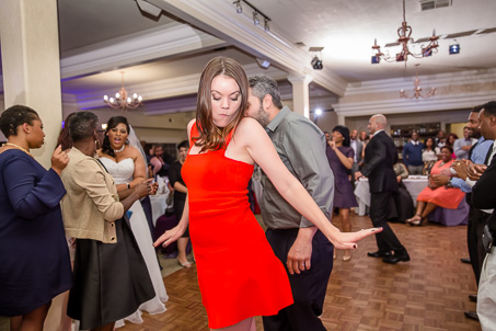 girl in red dress dancing