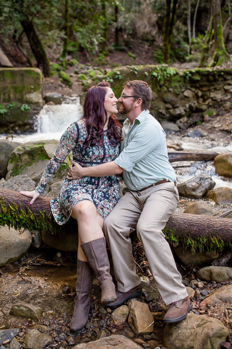engagement photo at Uvas Canyon County Park in a creek