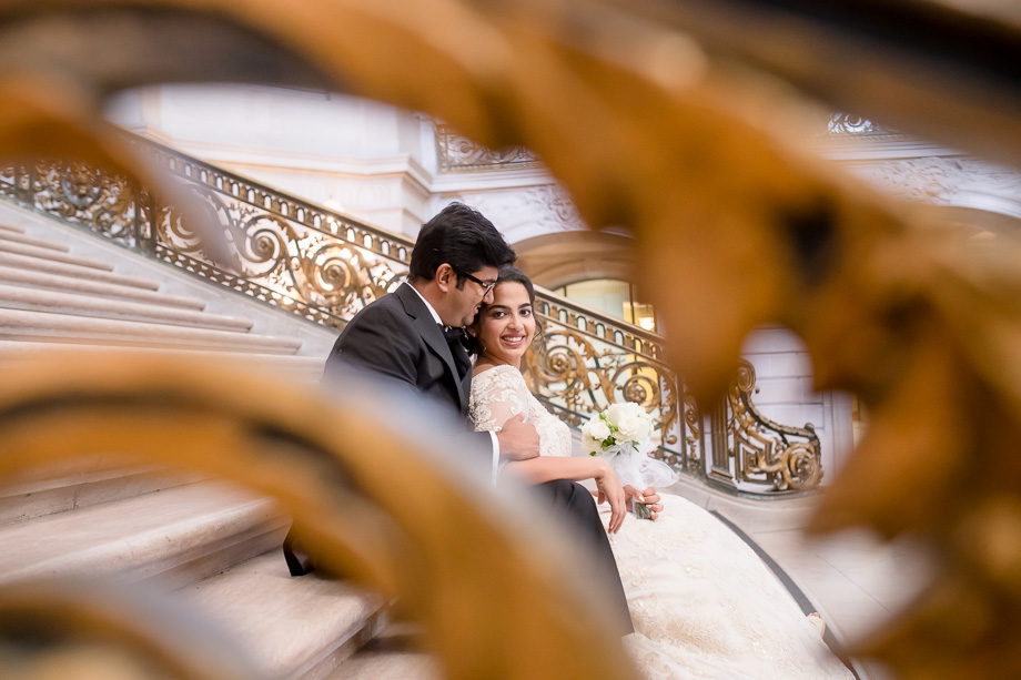 San Francisco city hall grand staircase photo for the newlyweds