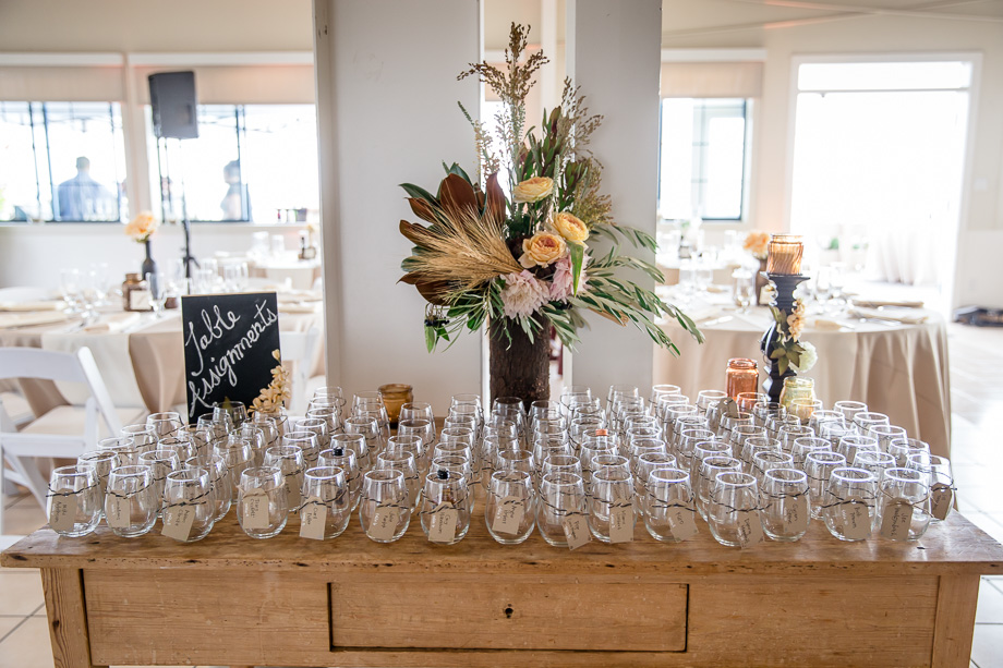 table escort cards and reception setup at Mavericks Center