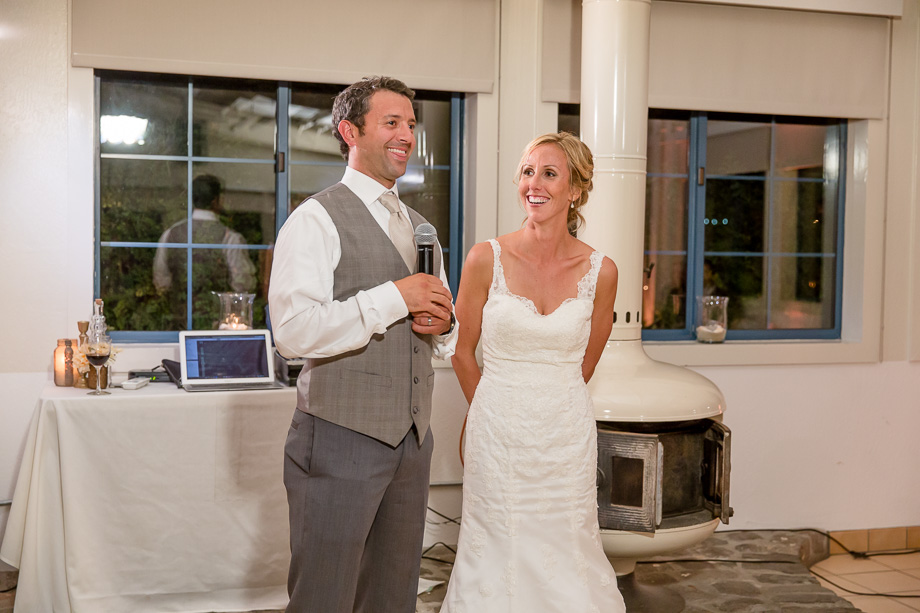 bride and groom giving thank you speech at Mavericks Event Center
