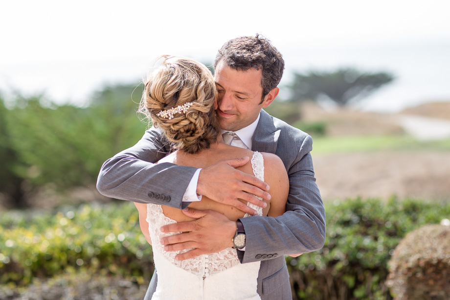 an emotional first look before wedding ceremony - Half Moon Bay wedding photographer