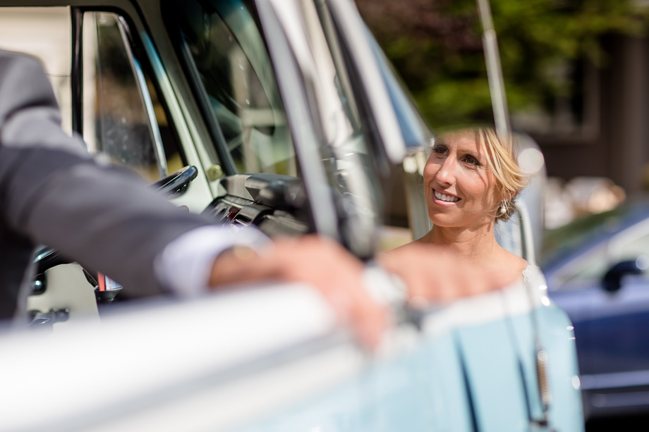 San Francisco creative bridal portrait in rear view mirror