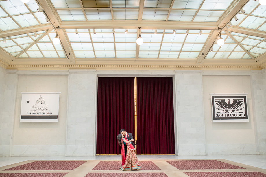 gorgeous wedding photo at San Francisco city hall light court