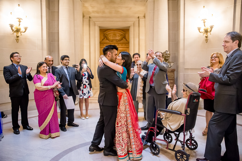couple hugging after wedding ceremony