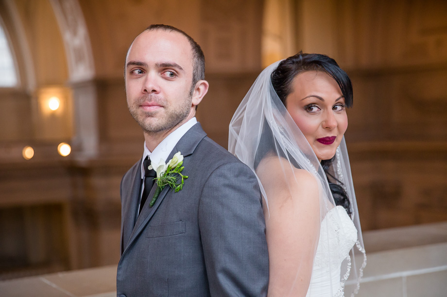 the exciting moment right before bride and groom see each other before their SF private ceremony