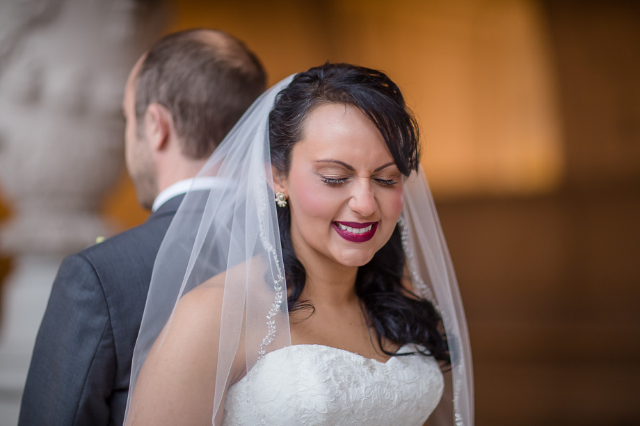 an emotional moment before the bride and groom sees each other at the SF City Hall