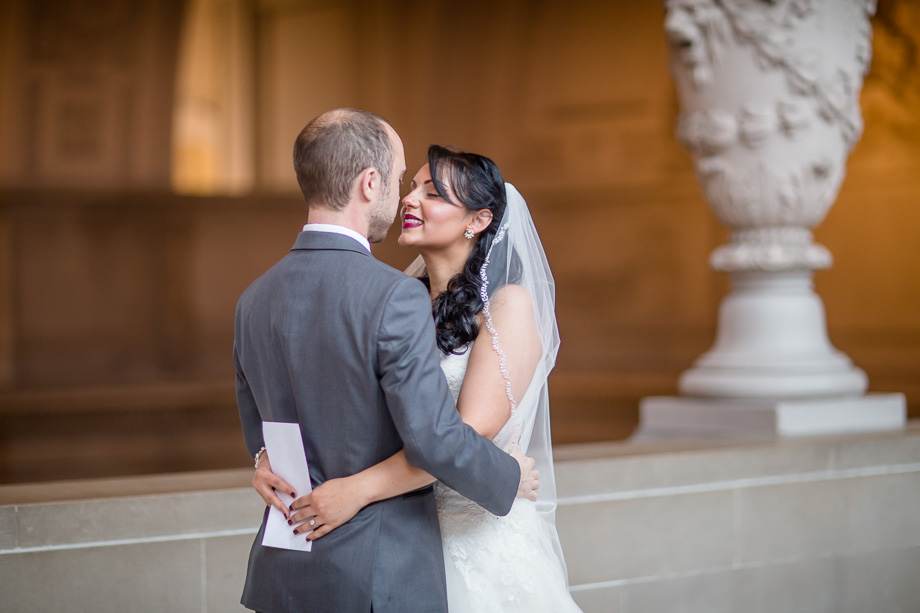 San Francisco City Hall grand weekend night wedding - romantic first look
