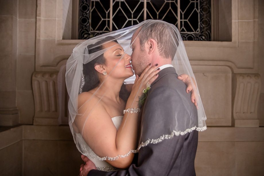 SF city hall bride and groom night portrait