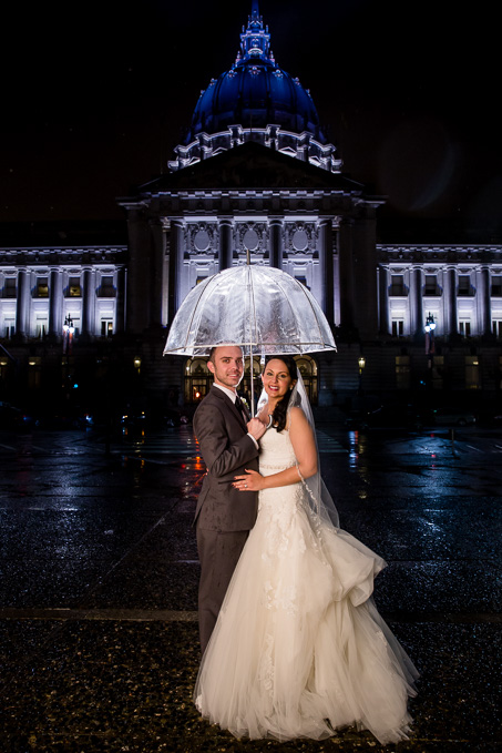 rain portrait outside SF city hall