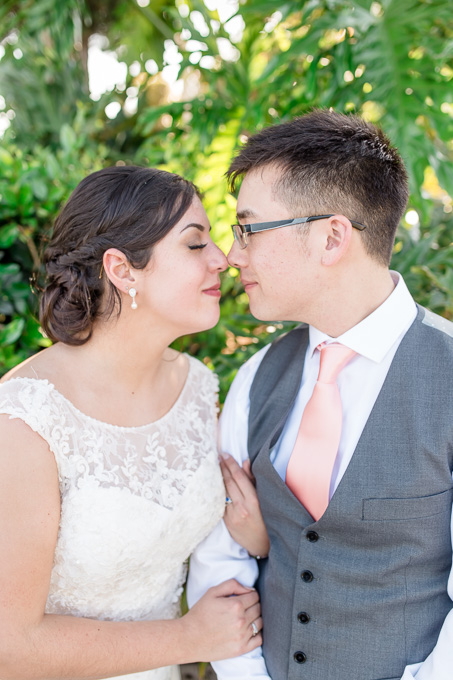 intimate moment between bride and groom