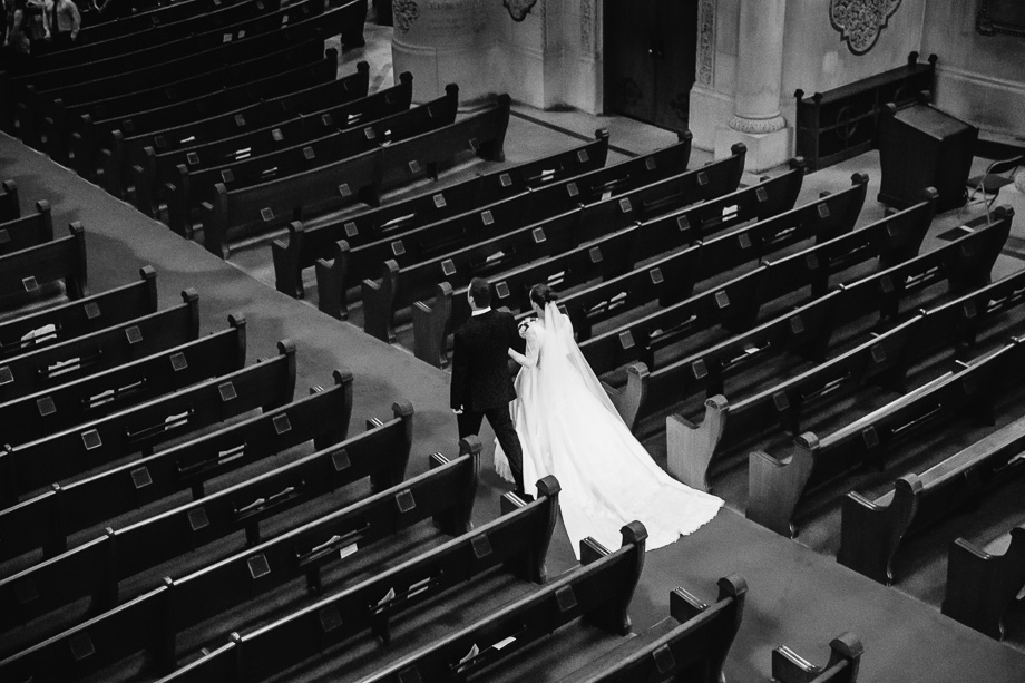 brides grand entrace at the stanford memorial church