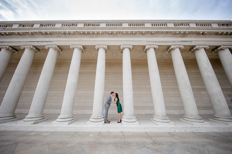 Legion of Honor wide angle engagement portrait