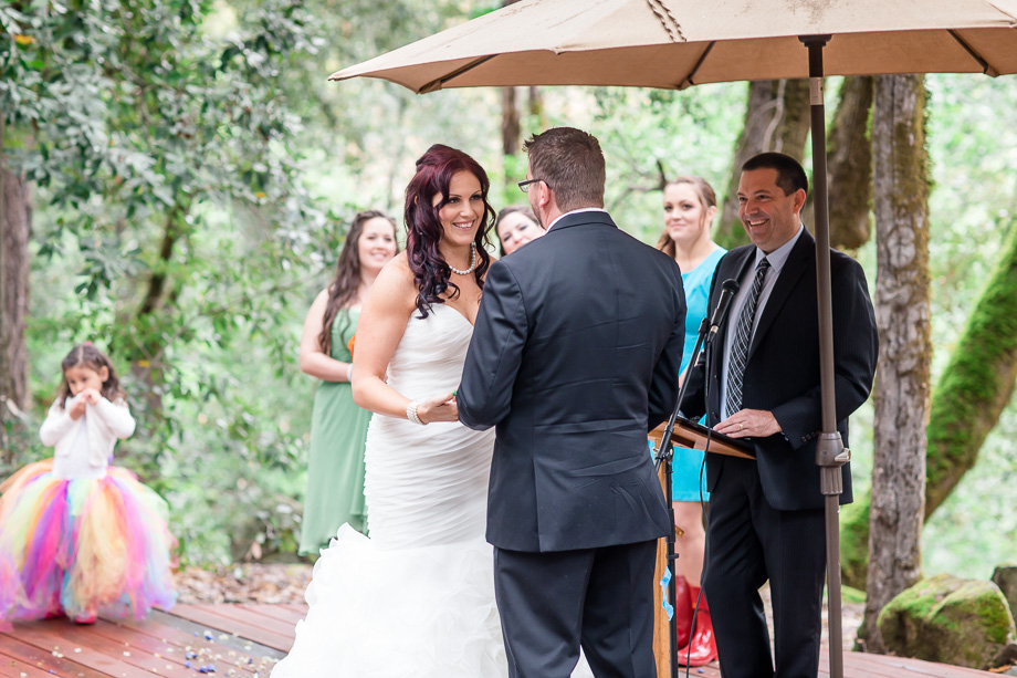 colorful flower girl in wedding party
