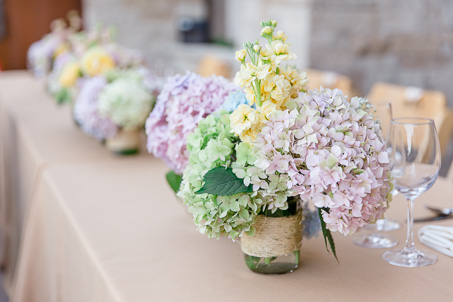 elegant pastel color centerpieces - Napa winery wedding