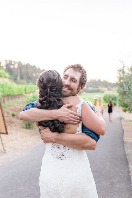 bride hugging the wedding guests