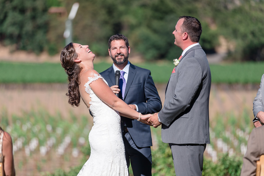 a happy moment at the winery wedding ceremony