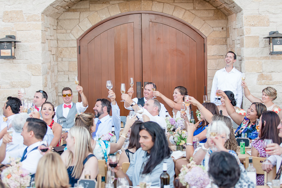 beautiful outdoor reception space in front of a wine cellar