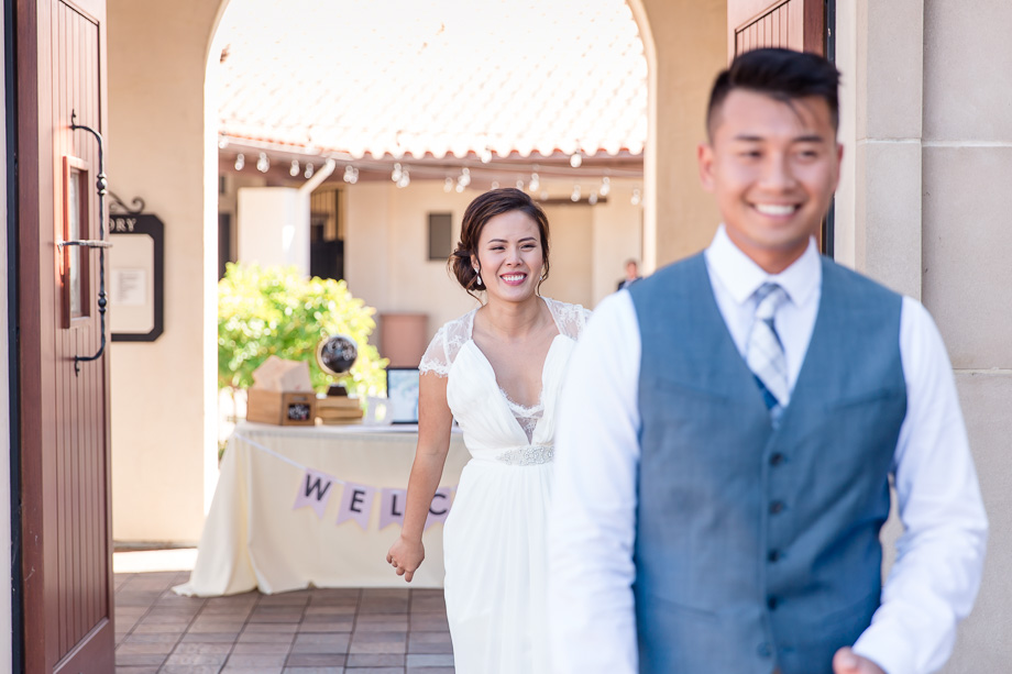 bride approaching groom for the first look