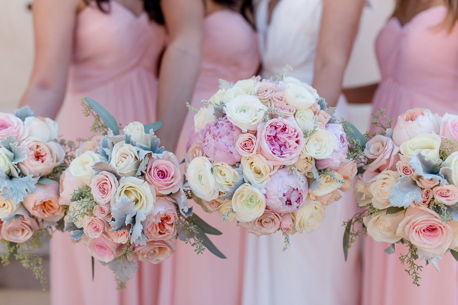 gorgeous peony and english garden rose bouquets for this pink and white wedding