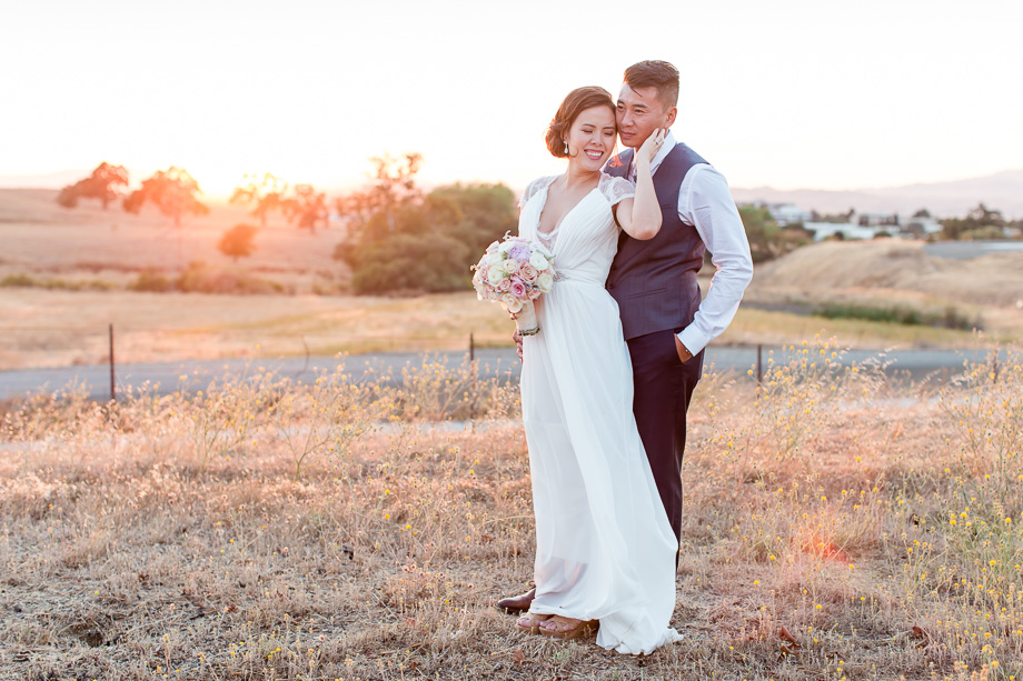 sunset winery wedding portrait