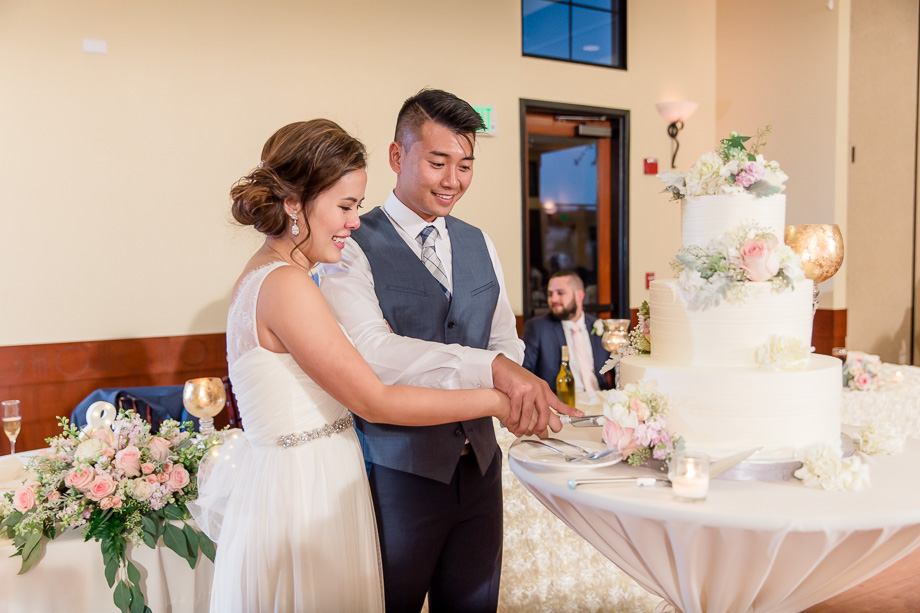 bride and groom cutting their gorgeous 3 tier wedding cake