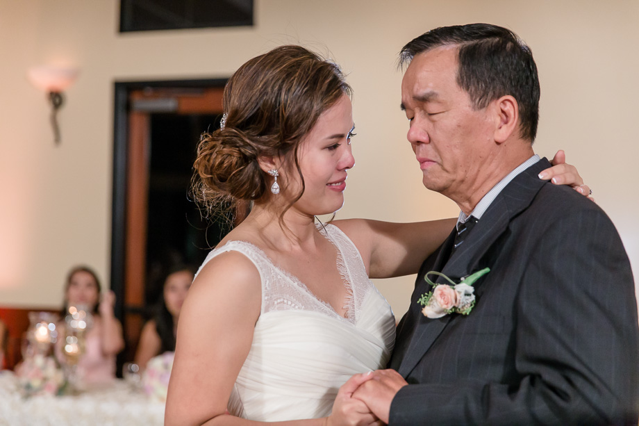 touching bride and father dance