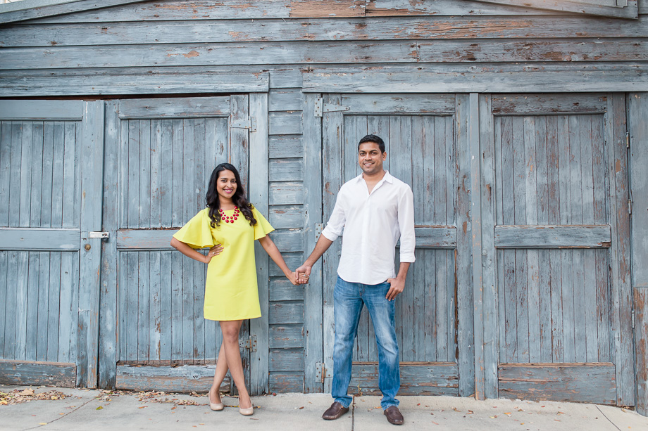 San Francisco neighborhood rustic garage door engagement picture