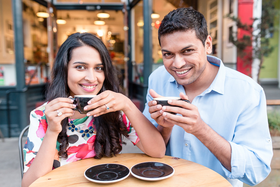 San Francisco coffee shop engagement photo
