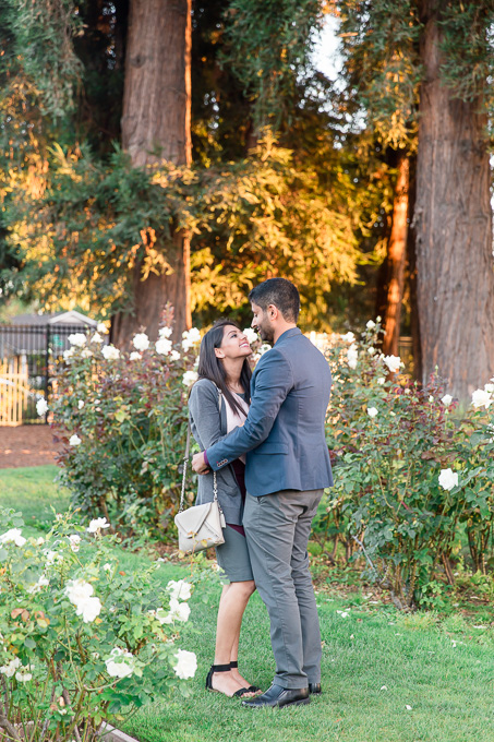 candid sunset portrait at San Jose Rose Garden