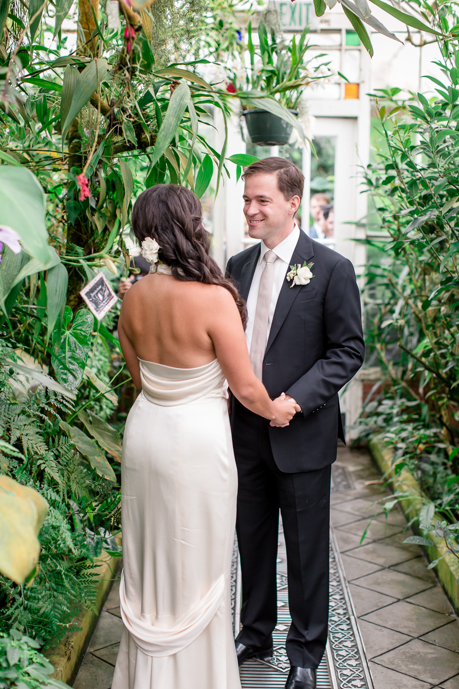 first look surrounded by greenery