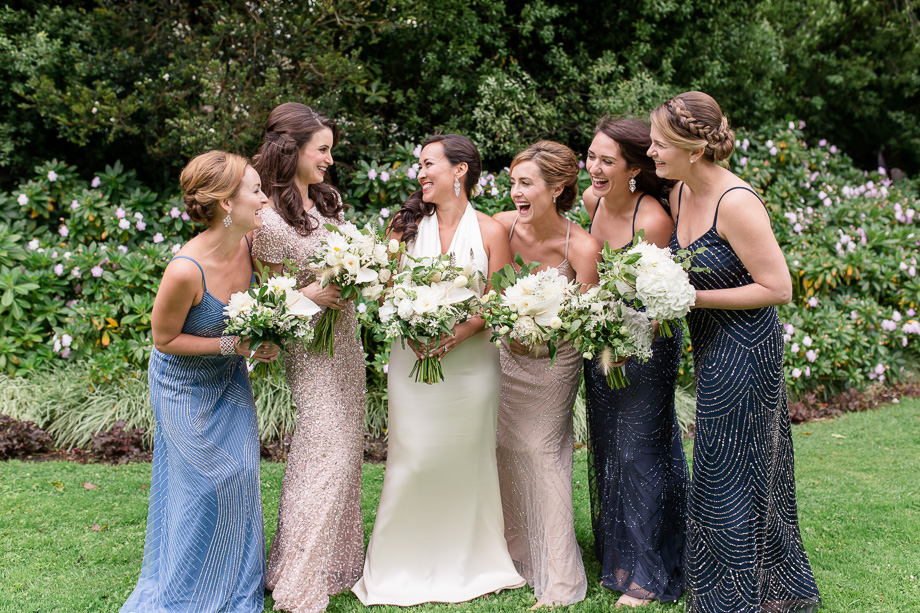 san francisco hollywood glam wedding - glamorous bridal gown and bridesmaid dresses