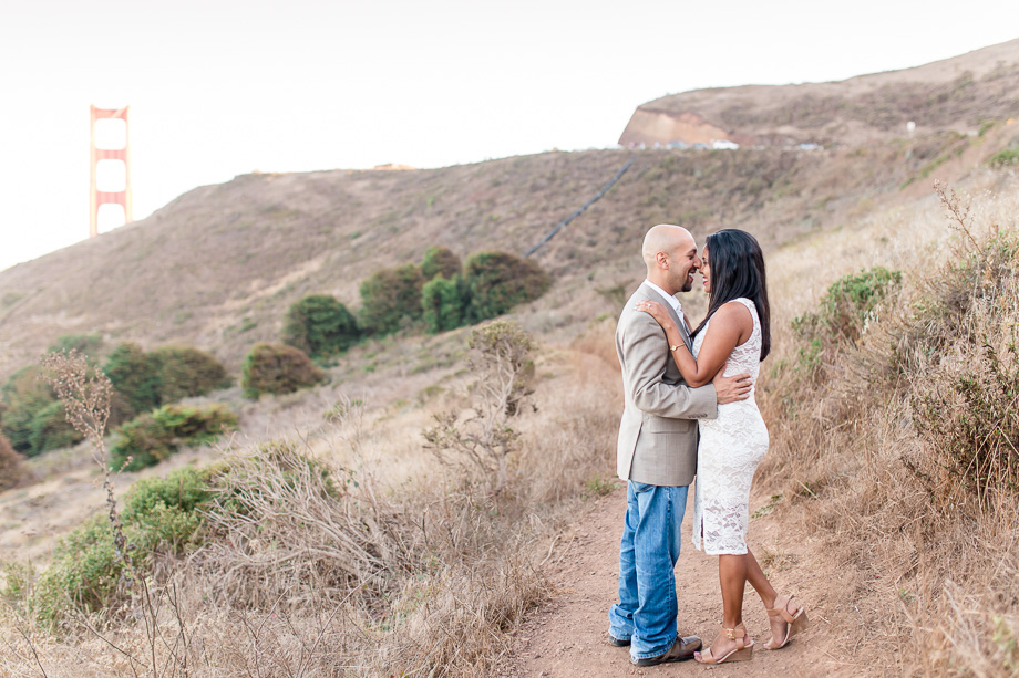 hiking trail engagement photo golden gate bridge view