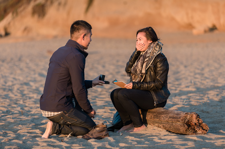 san francisco surprise wedding proposal at Baker Beach overlooking Golden Gate Bridge