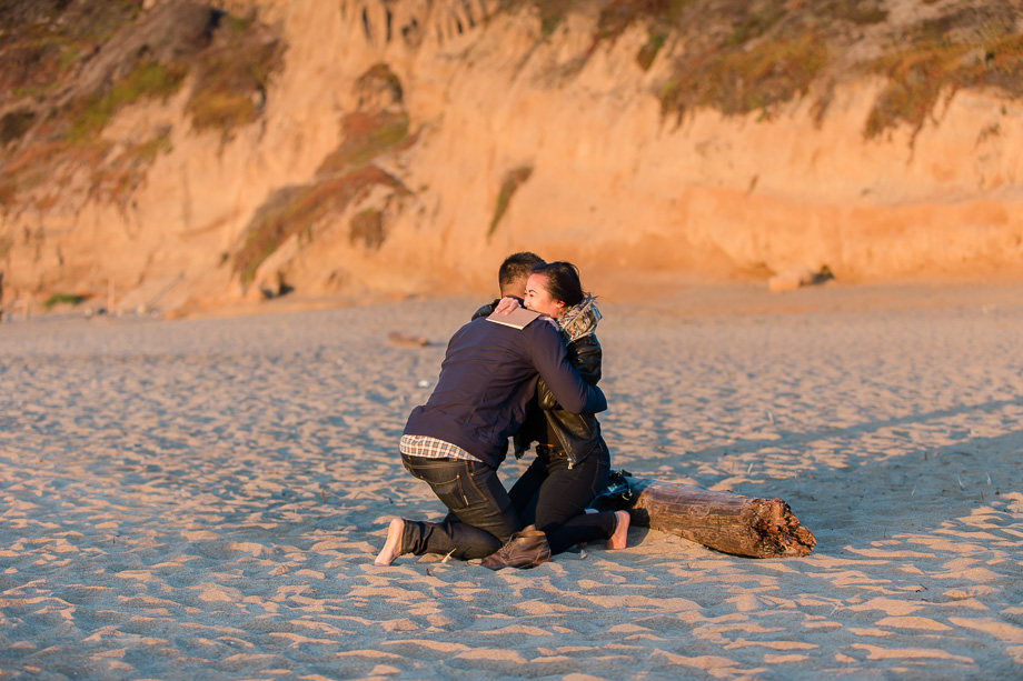 an emotional hug after she said yes