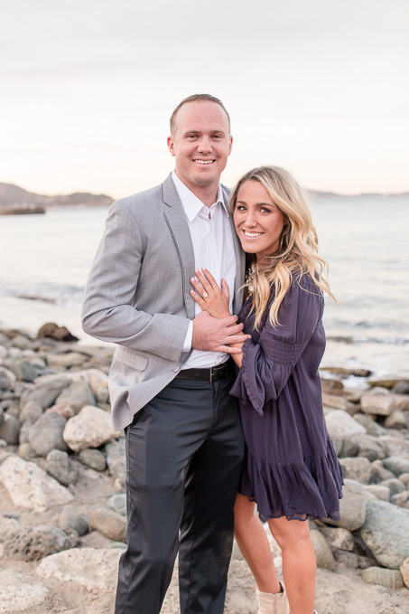 beautiful sunset portrait of the newly engaged couple - surprise proposal idea