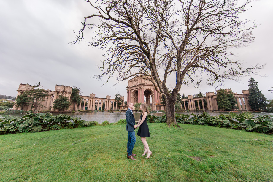 newly engaged couple at the beautiful san francisco landmark