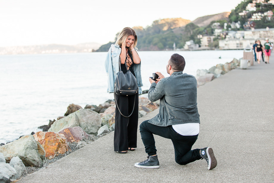 Sausalito downtown bridgeway promenade surprise wedding proposal