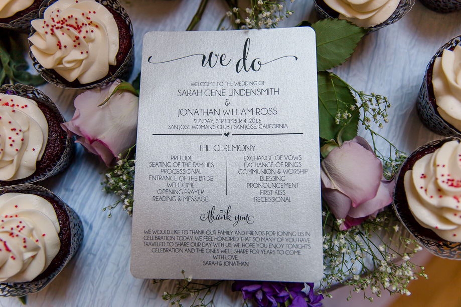 wedding program with the cupcakes