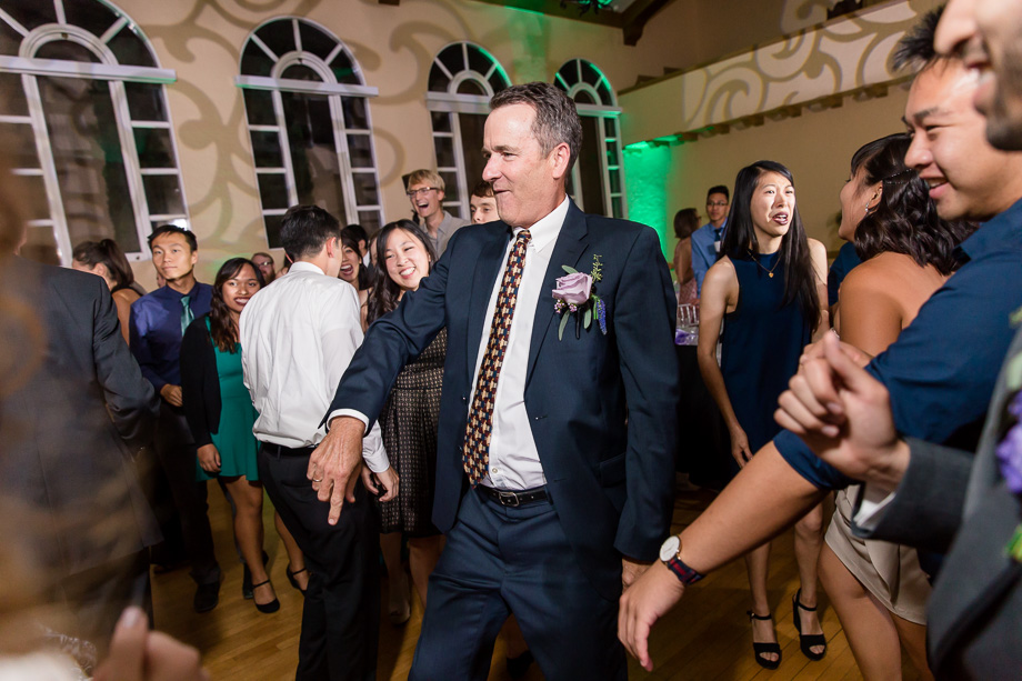 wedding guests dancing at the reception