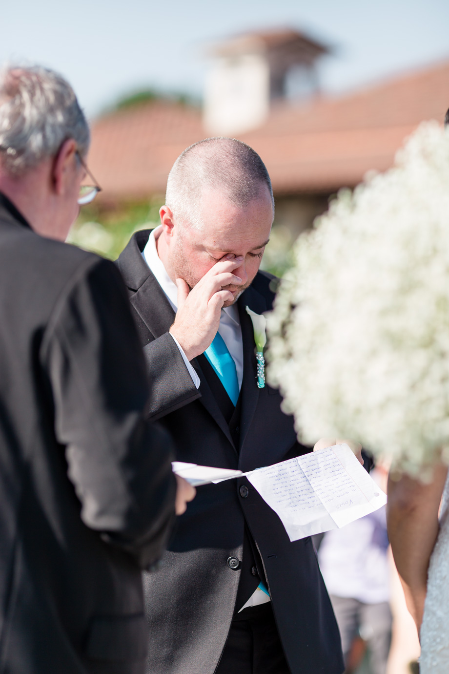 groom shedding a few tears when reading his emotional vows - San Ramon Golf Club wedding