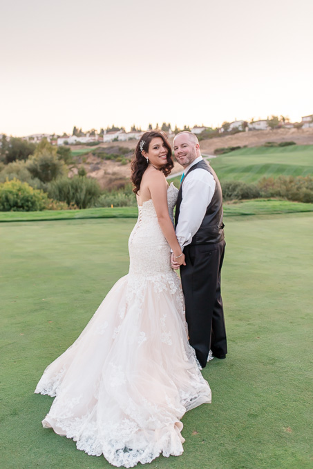 gorgeous blsuh wedding gown - san ramon golf course sunset wedding photo