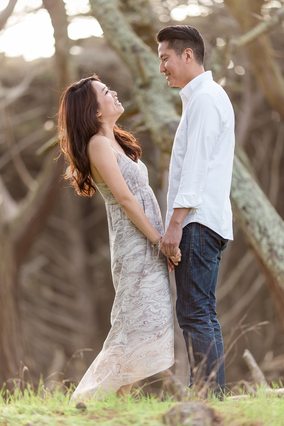 happy couple in the woods